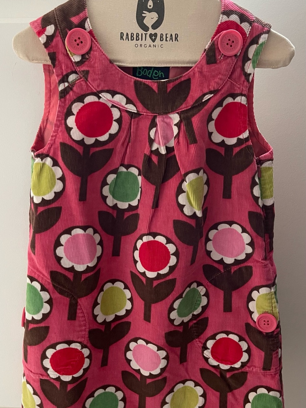 Mini Boden Y2K Girls Pink Floral Corduroy Pinafore Dress 3-4Y Retro Jumper